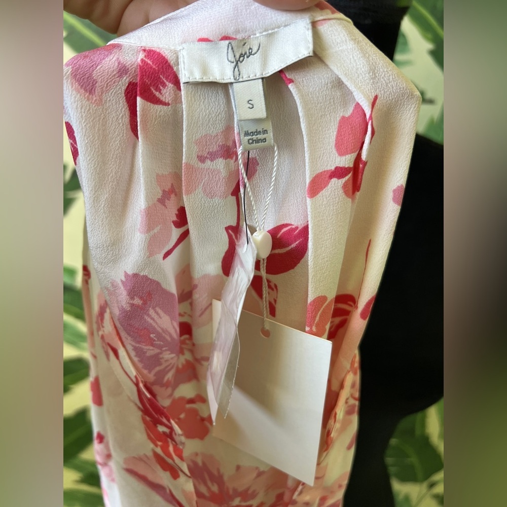 Joie Aruna Floral Sleeveless Silk Blouse Tank Top White Pink‎ Womens Small NWT - Picture 9 of 10
